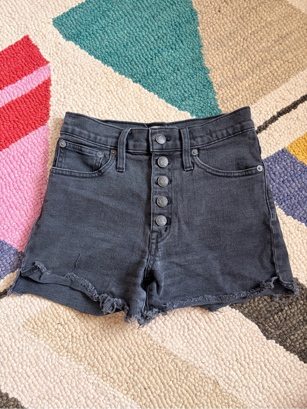 Madewell Black High-Rise Button-Front Denim Shorts